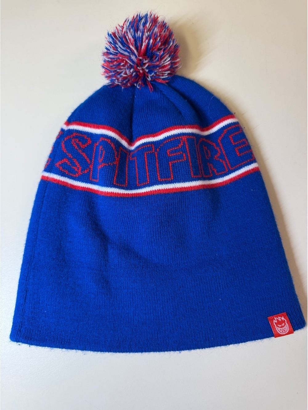 Spitfire Blue Knit Pom Pom Beanie Hat